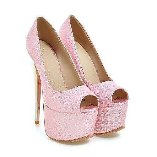 PAUVAODY Damen Plateau Stiletto Heel Pumps Ohne Verschluss Peep Toe Pumps Dress Hochzeit Party Schuhe Eveing Party Schuhe Pink Size 32 von PAUVAODY