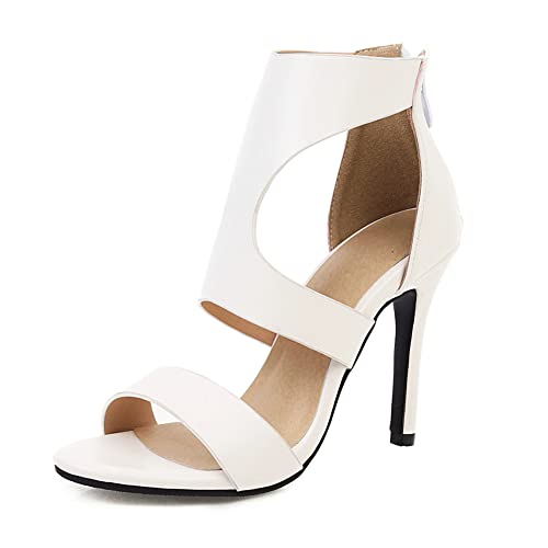 PAUVAODY Damen T Riemen Sandalen Stilettos H?he Ferse Pointed Geschlossen Pumps Back Zipper Damen M?dchen Party Prom Hochzeit Dress Schuhe White Size 41 von PAUVAODY