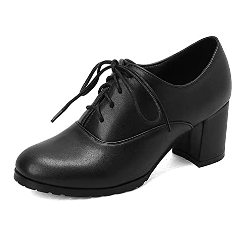 PAUVAODY Klassischer Damens Schnüren Wingtip Pump Pointed Toe Blockabsatz Oxfords Brogues Perforated Jahrgang Dress Schuhe Black Size 35 von PAUVAODY