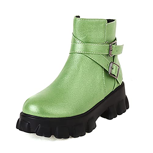 PAUVAODY Mode Damens Chunky Heel Kn?chel Stiefel Plaftorm Cosplay Stiefel with Schnalle Meatal Chain Gotisch Stiefeletten Punk Niedrige Stiefel Green Size 38 von PAUVAODY