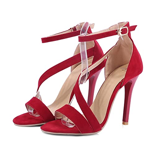 PAUVAODY Stiletto Sandalen für Frauen Open Toe Pump Heel Sandalen Kn?Chelriemchen High Heel Sandalen Abend Party Schuhe Red Size 32 von PAUVAODY