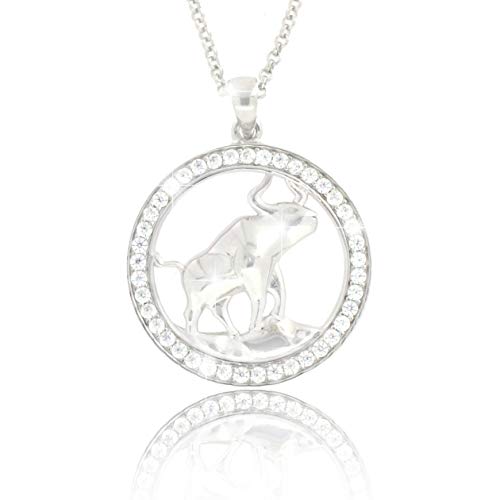 Elegante Damen Halskette Sternzeichen STIER Kette aus echtem 925 Silber Anhänger mit glänzenden Zirkonia in AAA Qualität aus der Kollektion ECLIPSE inkl. Schmuckbox und Echtheits-Zertifikat von PAVELS