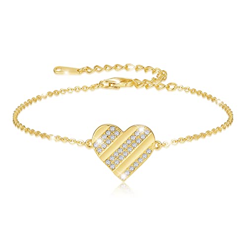 Armband HEART in 925 Silber 18k Gold plattiert für Damen Geschenke für Sie Armkettchen mit Herz inkl. Schmuckbox und Zertifikat von PAVELS