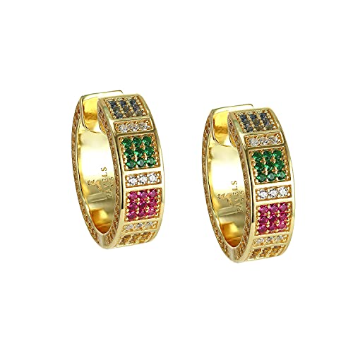 Creole Ohrring RAINBOW Gold mit bunten farbigen Zirkonia Goldohrringe Schmuck für Damen Regenbogenfarben inkl. einer edlen Geschenkverpackung von PAVELS