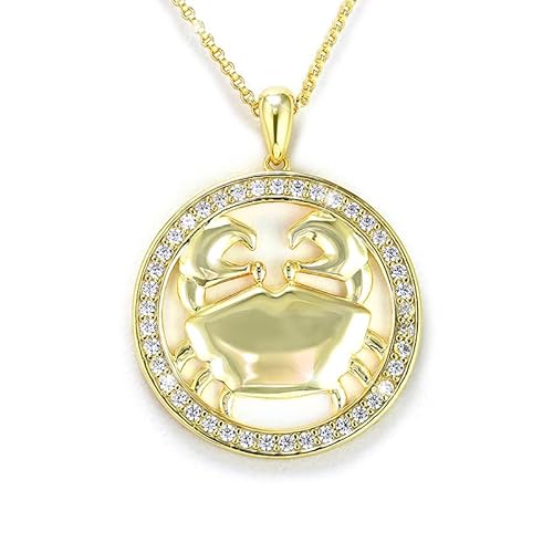 Elegante Damen Halskette Sternzeichen KREBS Kette 18 Karat Gold plattiert glänzende Zirkonia in AAA Qualität aus der Kollektion ECLIPSE inkl. Schmuckbox und Echtheits-Zertifikat von PAVELS