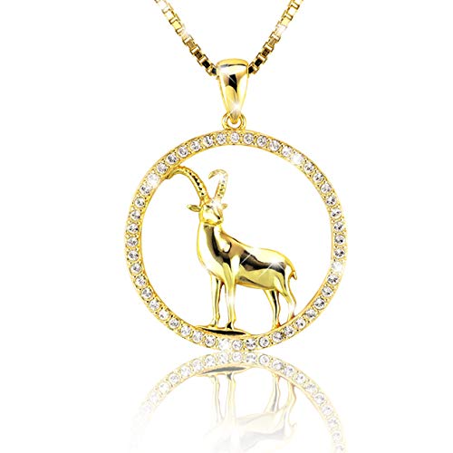 Elegante Damen Halskette Sternzeichen STEINBOCK Kette 18K Gold plattiert mit glänzenden Kristallen aus der Kollektion SHINE inkl. einer edlen PAVEL’S Schmuckbox von PAVELS