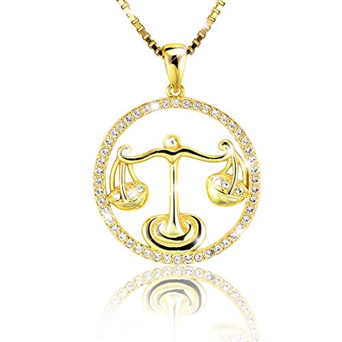 Elegante Damen Halskette Sternzeichen WAAGE Kette 18K Gold plattiert mit glänzenden Kristallen aus der Kollektion SHINE inkl. einer edlen PAVEL’S Schmuckbox von PAVELS