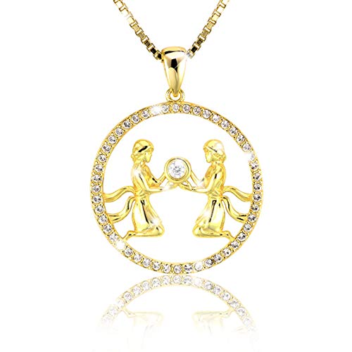 Elegante Damen Halskette Sternzeichen ZWILLING Kette 18K Gold plattiert glänzenden Kristallen aus der Kollektion SHINE inkl. einer edlen PAVEL’S Schmuckbox von PAVELS