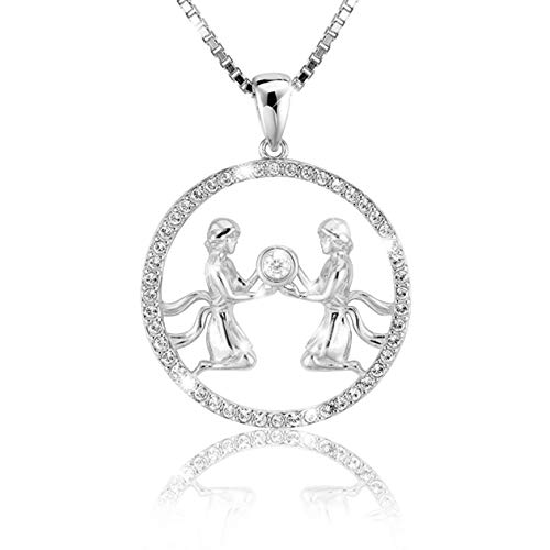 Elegante Damen Halskette Sternzeichen ZWILLINGE Kette aus 925 Silber mit glänzenden Kristallen aus der Kollektion SHINE inkl. einer edlen PAVEL’S Schmuckbox von PAVELS