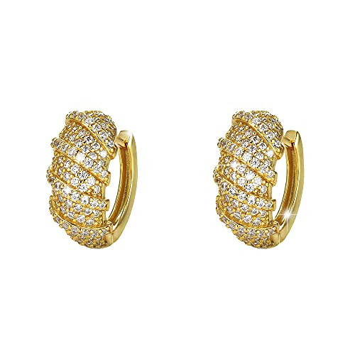 Goldene Damen Ohrringe Creolen STRIPES für Frauen Gold 5A Zirkonia Ohrschmuck Geschenke für Sie glänzend Geburtstagsgeschenk gedreht Silber design Schmuck von PAVELS