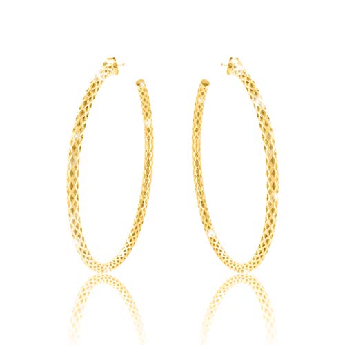 Große Creolen ELEGANCE Ohrringe Ohrreifen 60mm gedreht Ohrschmuck für Damen geflochten 18 Karat Gold plattiert mit Stecker mit einer hochwertigem Geschenkverpackung von PAVELS