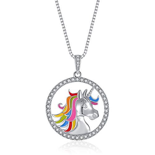 PAVELS Silberkette Einhorn 925 Schmuck Geschenk Einschulung Mädchen bunt Geburtstag Halskette Glanz Zirkonia Anhänger Halskette Einhornketten von PAVELS