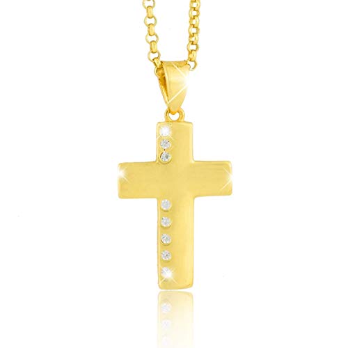 Halskette Kette KREUZ Gold Zirkonia zur Taufe Konfirmation Geburtstag Geschenke für Gläubige religiöse Schmuck Geschenke Religion Kirche von PAVELS