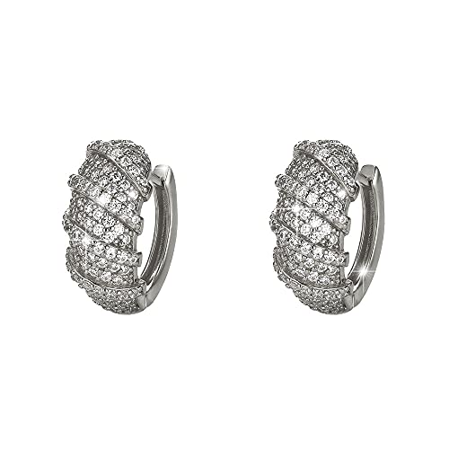 Ohrringe Creolen STRIPES aus 925 Silber für Damen mit glänzenden 5A Zirkonia inkl. einer hochwertigen Schmuckbox und Glanzbeutel von PAVELS