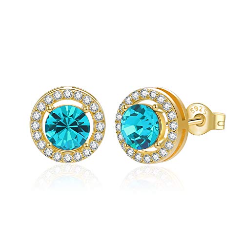 Ohrringe Ohrstecker BLUE für Damen 18K Gold plattiert mit blau grünem Kristall inkl. einer edlen Schmuckbox und einem PAVEL'S Glanzbeutel von PAVELS