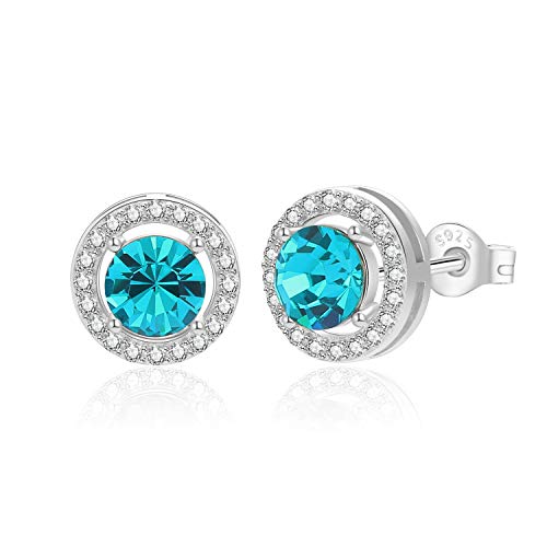 Ohrstecker Ohrringe BLUE für Damen mit einem blau grünen türkis Kristall Silber 925 inkl. einer edlen Schmuckbox und Glanzbeutel von PAVELS