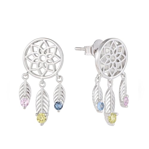 Traumfänger Ohrstecker für Damen – 925 Sterling Silber Ohrringe mit bunten Zirkonia – Boho Schmuck Geschenk für Mutter & Tochter – Handgefertigte Glücksbringer von PAVELS
