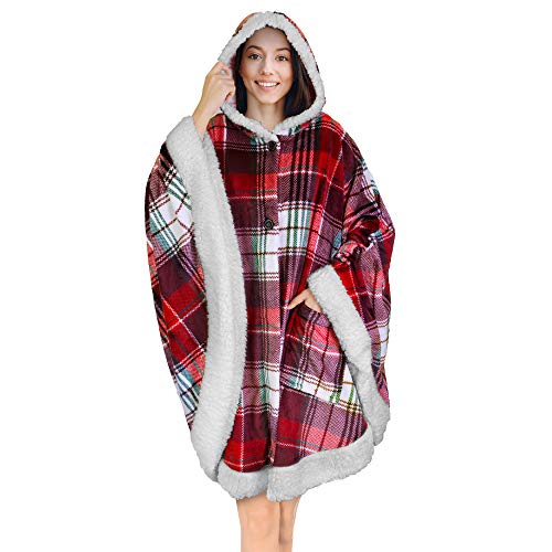 PAVILIA Angel Wrap Kapuzendecke, tragbare Decke für Damen, gemütlicher Poncho, Überwurf für Erwachsene, Plüsch, weiches Sherpa-Fleece, Umhang, Schal mit Taschen, Kapuze, Geschenk für Ehefrau, Mutter, von PAVILIA