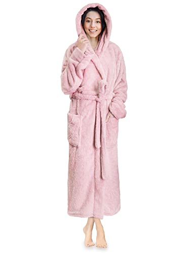 PAVILIA Damen-Bademantel mit Kapuze, weich, flauschig, warm, Fleece, Sherpa, Shaggy-Bademantel, Helles Pink, Small-Medium von PAVILIA