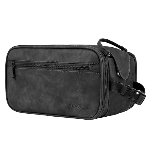 PAVILIA Kulturbeutel für Herren und Damen, Reisetasche, Kulturbeutel, Organizer, Reiseutensilien, Rasierset, Kosmetik-Make-up-Tasche, Schwarz, Large von PAVILIA