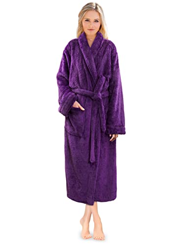 PAVILIA Premium Damen Plüsch-Bademantel flauschig warm Fleece Sherpa Shaggy Bademantel, Violett, 2X-3X von PAVILIA