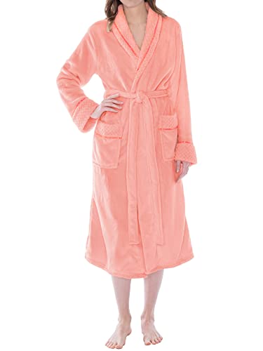 PAVILIA Weicher Plüsch-Damen-Fleece-Bademantel, gemütlicher, warmer Bademantel, flauschiger Damen-Spa-Bademantel, Koralle, Large-X-Large von PAVILIA