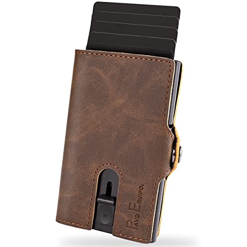 PAVO EQUIPO Slim Wallet | Slim Wallet mit Münzfach | Kartenetui | Kartenetui mit Geldclip und Münzfach | Geldbörse | RFID Schutz | Mini Portemonnaie | inklusive Geschenkebox (Dunkelbraun) von PAVO EQUIPO