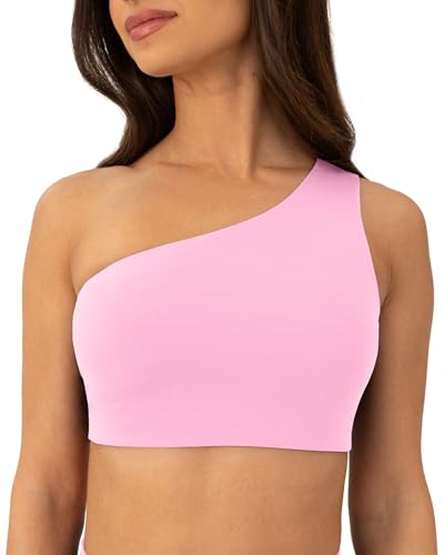 PAVOI ACTIVE Asymmetrischer Sport-BH mit einer Schulter für Damen – niedrige Unterstützung, Ein-Träger-BH, Workout-Top, herausnehmbare Pads – FlexFlow, bubblegum, small von PAVOI ACTIVE