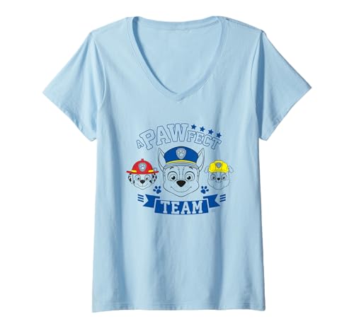 Damen Paw Patrol Klassisches Team Chase Marshall Rubble im Retro-Stil T-Shirt mit V-Ausschnitt von PAW PATROL