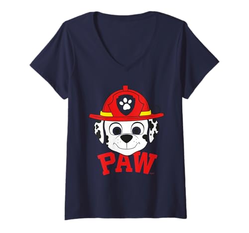 Damen Paw Patrol Marshall, Retro-Motiv „Fire Rescue Adventure“, Welpe T-Shirt mit V-Ausschnitt von PAW PATROL