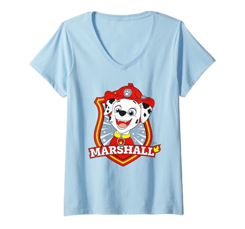 Damen Paw Patrol Marshall Retro Fire Rescue Welpe Abenteuer Kunstwerk T-Shirt mit V-Ausschnitt von PAW PATROL