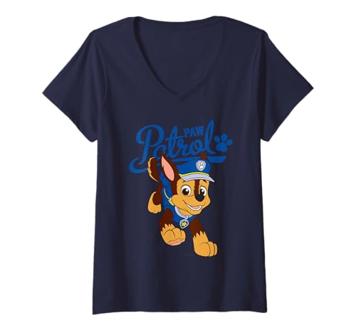 Damen Paw Patrol Marshall Rettungswelpe in Actionpose, Cartoon-Klassiker T-Shirt mit V-Ausschnitt von PAW PATROL