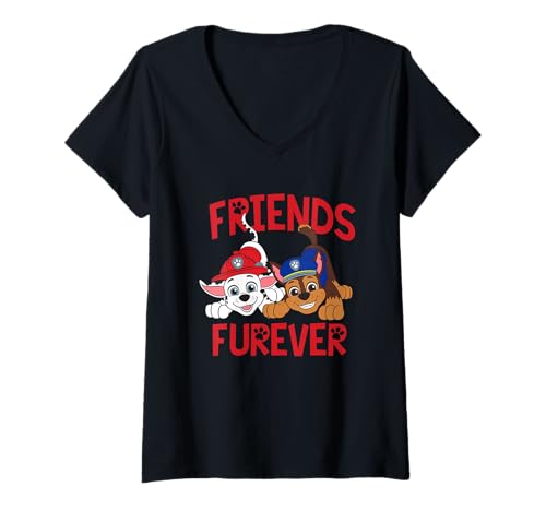 Damen Paw Patrol Marshall and Chase Friends Furever T-Shirt mit V-Ausschnitt von PAW PATROL
