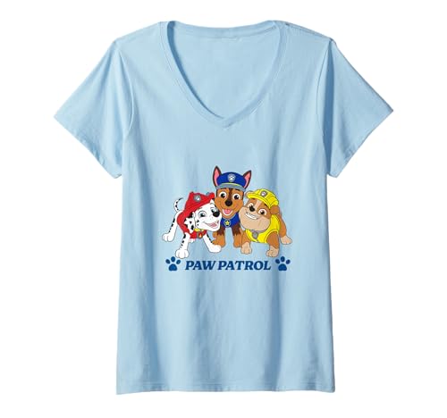 Damen Paw Patrol Pups Group Shot and Paw Prints T-Shirt mit V-Ausschnitt von PAW PATROL
