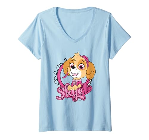 Damen Paw Patrol Skye, Retro-Motiv Rettungsgerät für Mädchen, Powerpup, Abenteuer-Design T-Shirt mit V-Ausschnitt von PAW PATROL