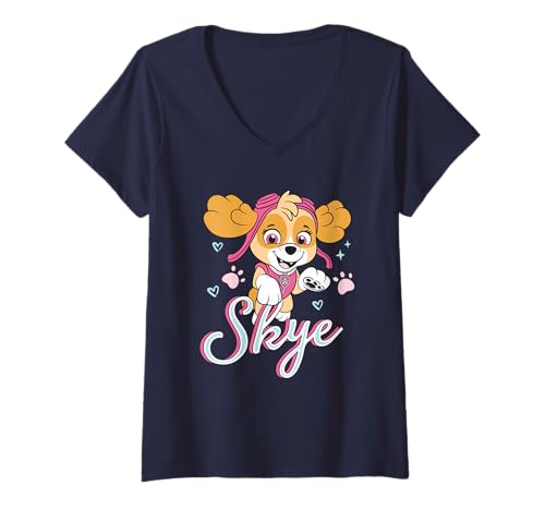 Damen Paw Patrol Skye Action Hero Rescue Cartoon Stil Kunstwerk T-Shirt mit V-Ausschnitt von PAW PATROL