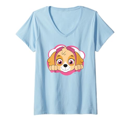 Damen Paw Patrol Skye Adventure Welpengesicht, Retro-Girlpower-Design T-Shirt mit V-Ausschnitt von PAW PATROL