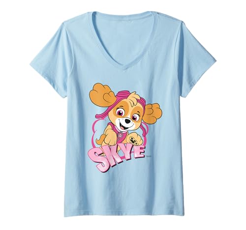 Damen Paw Patrol Skye Cartoon Rescue Girl Power Pup, Retro-Kunstwerk T-Shirt mit V-Ausschnitt von PAW PATROL