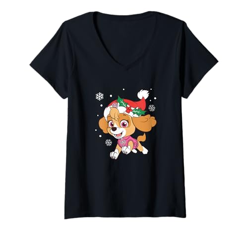 Damen Paw Patrol Skye Christmas Hat Snowflake T-Shirt mit V-Ausschnitt von PAW PATROL