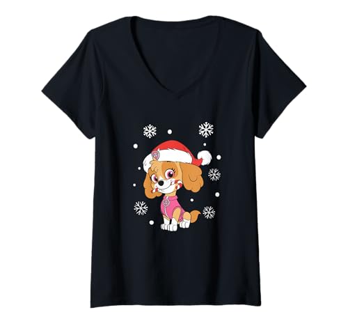 Damen Paw Patrol Skye Christmas Hat and Candy Cane T-Shirt mit V-Ausschnitt von PAW PATROL