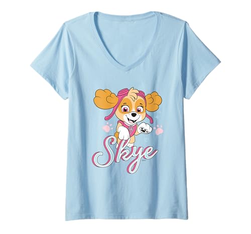 Damen Paw Patrol Skye Hero Pose Cartoon Rescue inspiriertes Kunstwerk T-Shirt mit V-Ausschnitt von PAW PATROL