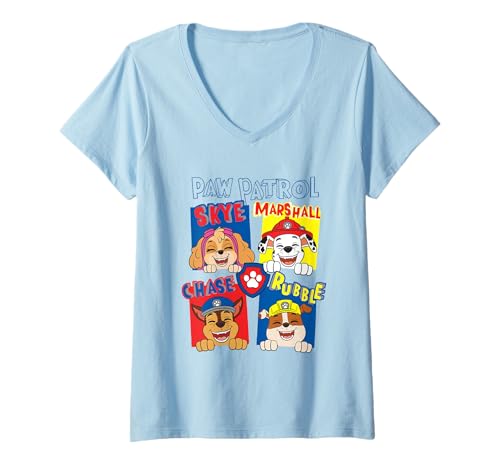 Damen Paw Patrol Skye Marshall Chase Rubble Cute T-Shirt mit V-Ausschnitt von PAW PATROL