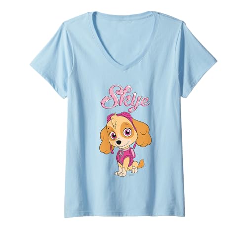 Damen Paw Patrol Skye Rettungswelpe in klassischer Pose, Actionhelden-Design T-Shirt mit V-Ausschnitt von PAW PATROL