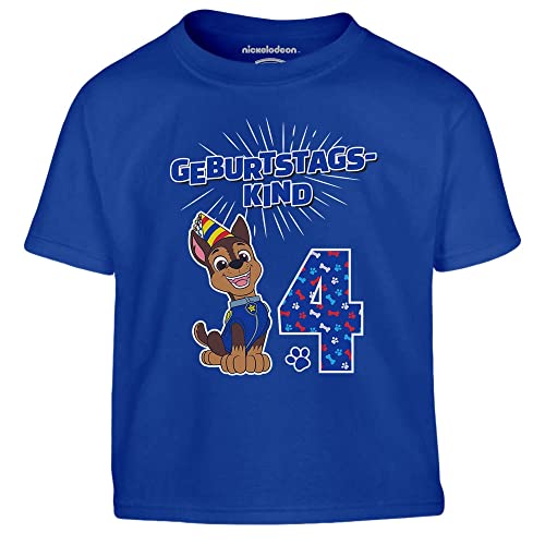 Jungen Tshirt Geburtstagskind 4 Jahre Geburtstag Chase Geschenk Kinder T-Shirt Junge 104 Blau von PAW PATROL