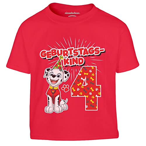 Jungen Tshirt Geburtstagskind 4 Jahre Geburtstag Marshall Geschenk Kinder T-Shirt Junge 104 Rot von PAW PATROL