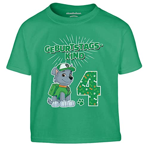 Jungen Tshirt Geburtstagskind 4 Jahre Geburtstag Rocky Geschenk Kinder T-Shirt Junge 116 Grün von PAW PATROL