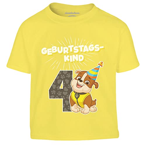 Jungen Tshirt Geburtstagskind 4 Jahre Geburtstag Rubble Geschenk Kinder T-Shirt Junge 104 Gelb von PAW PATROL