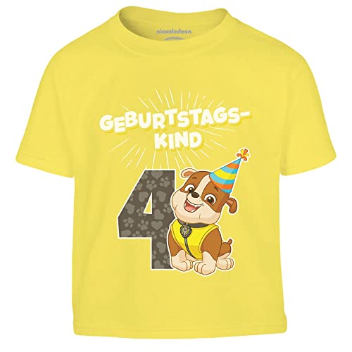 Jungen Tshirt Geburtstagskind 4 Jahre Geburtstag Rubble Geschenk Kinder T-Shirt Junge 116 Gelb von PAW PATROL
