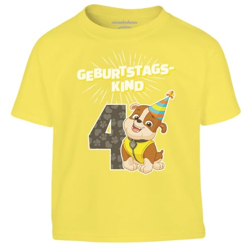 Geburtstagskind 4 Jahre Geburtstag Rubble Geschenk Kinder Jungen T-Shirt 116 Gelb von PAW PATROL