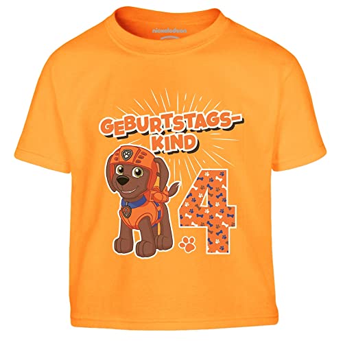 Jungen Tshirt Geburtstagskind 4 Jahre Geburtstag Zuma Geschenk Kinder T-Shirt Junge 104 Orange von PAW PATROL